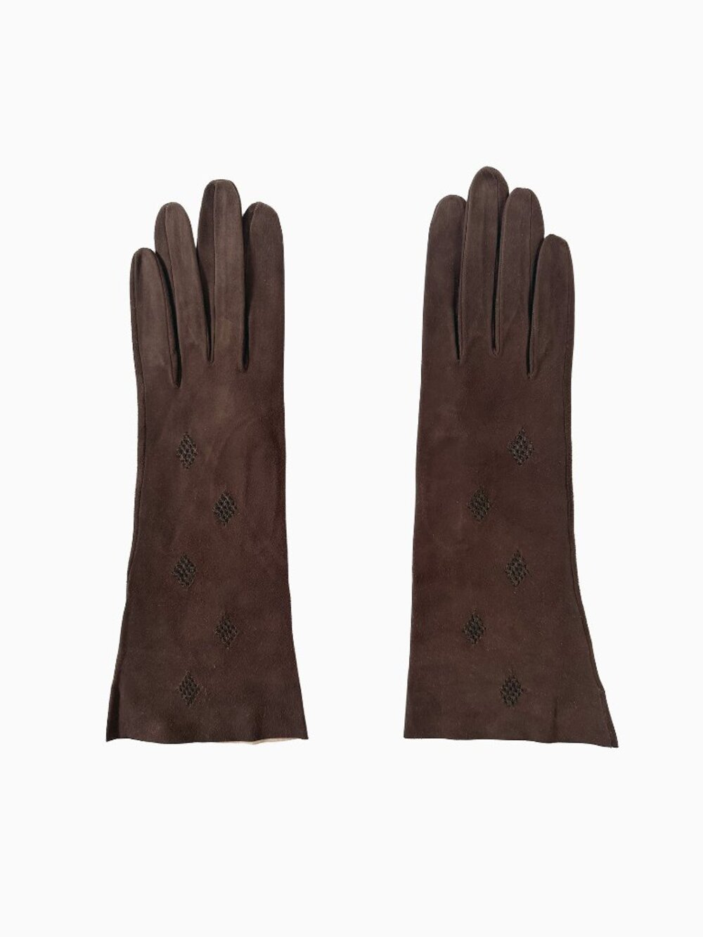 Vtg Le Gant Trefousse Brown Suede Kidskin Leather Gloves 7 Embroidered France